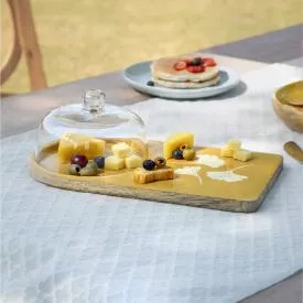 Aria wooden platter with glass cloche