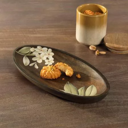 Frangipani Oval Wooden Platter(Small)
