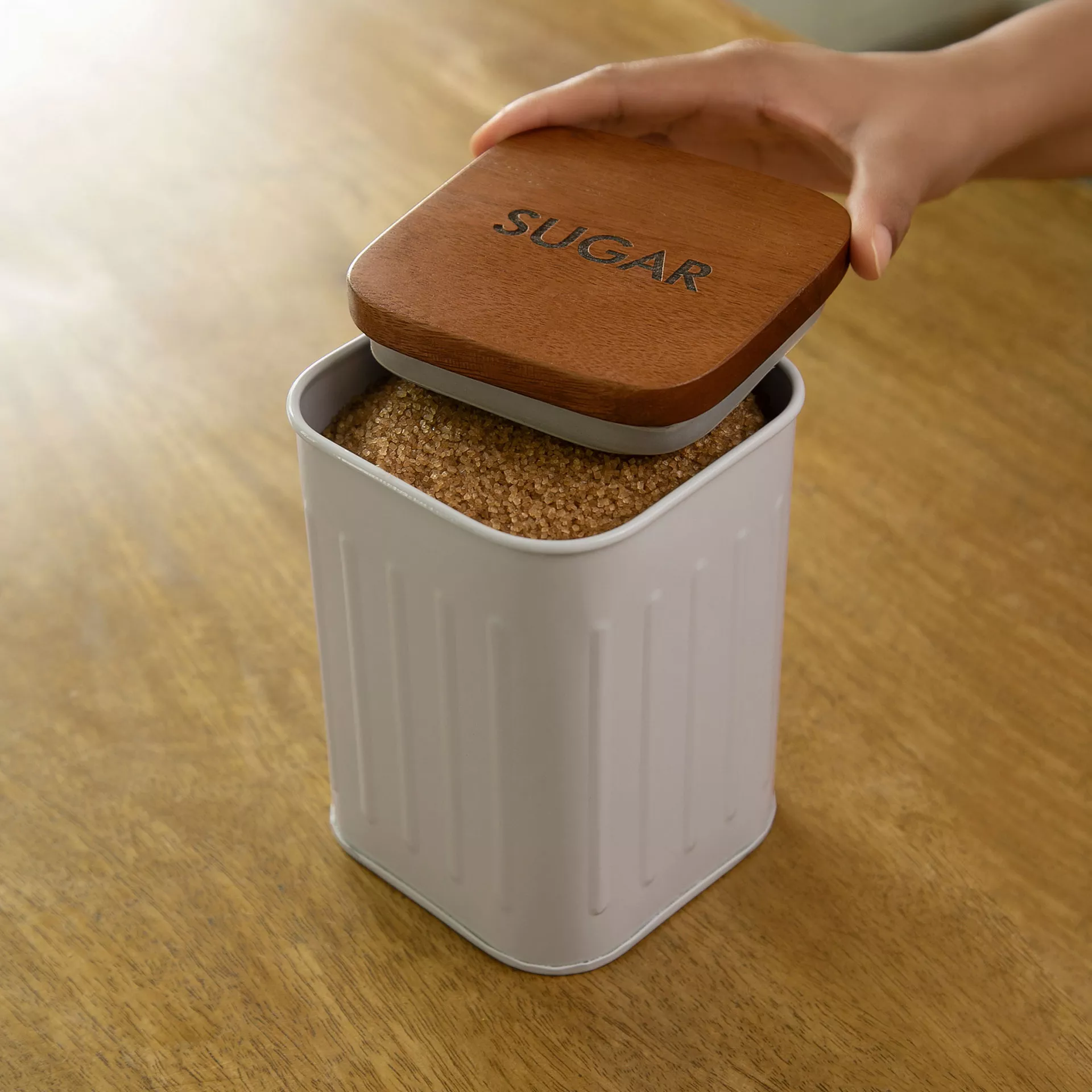 Buy Foursquare sugar container with wooden Lid Online - Ellementry