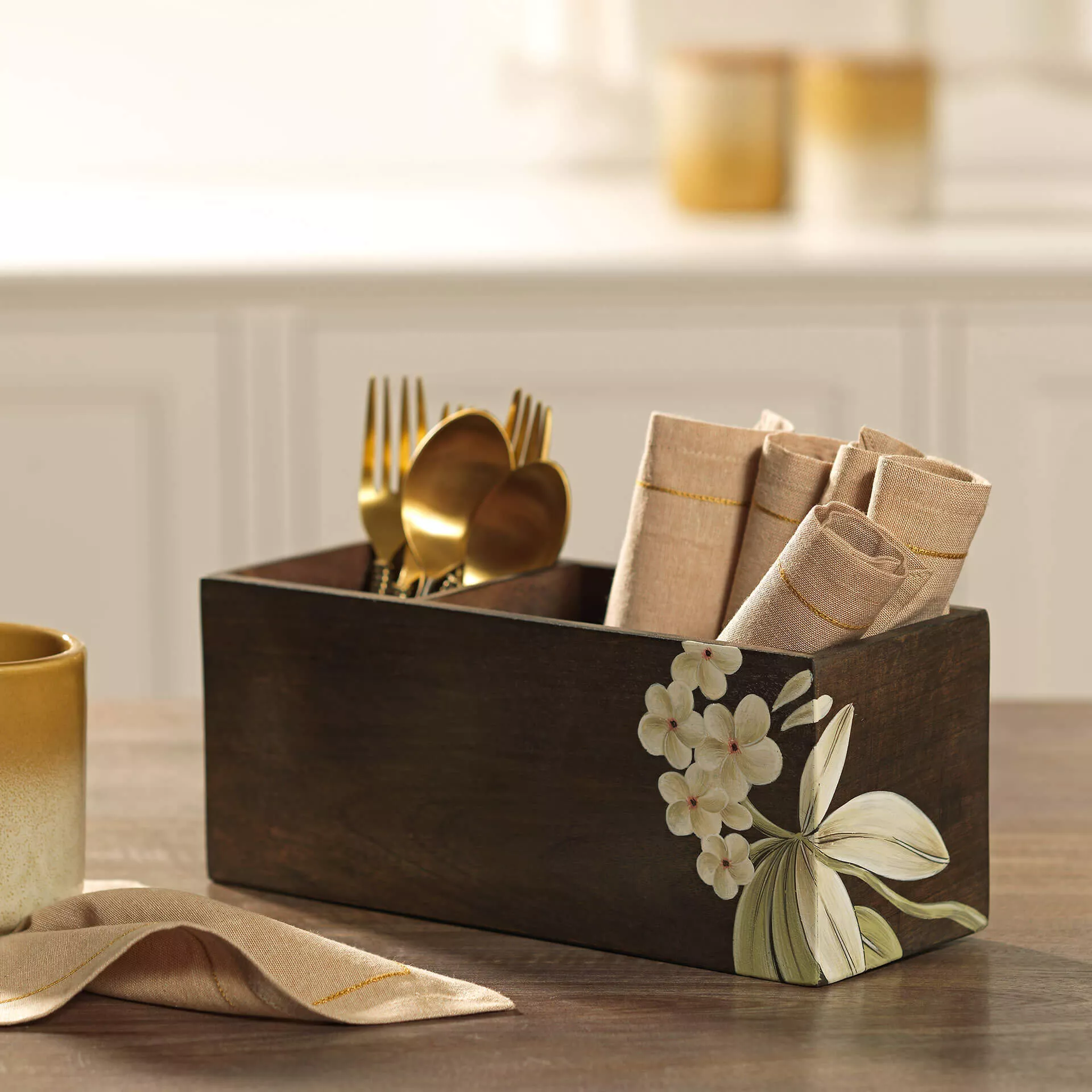Frangipani Wooden Cutlery Stand
