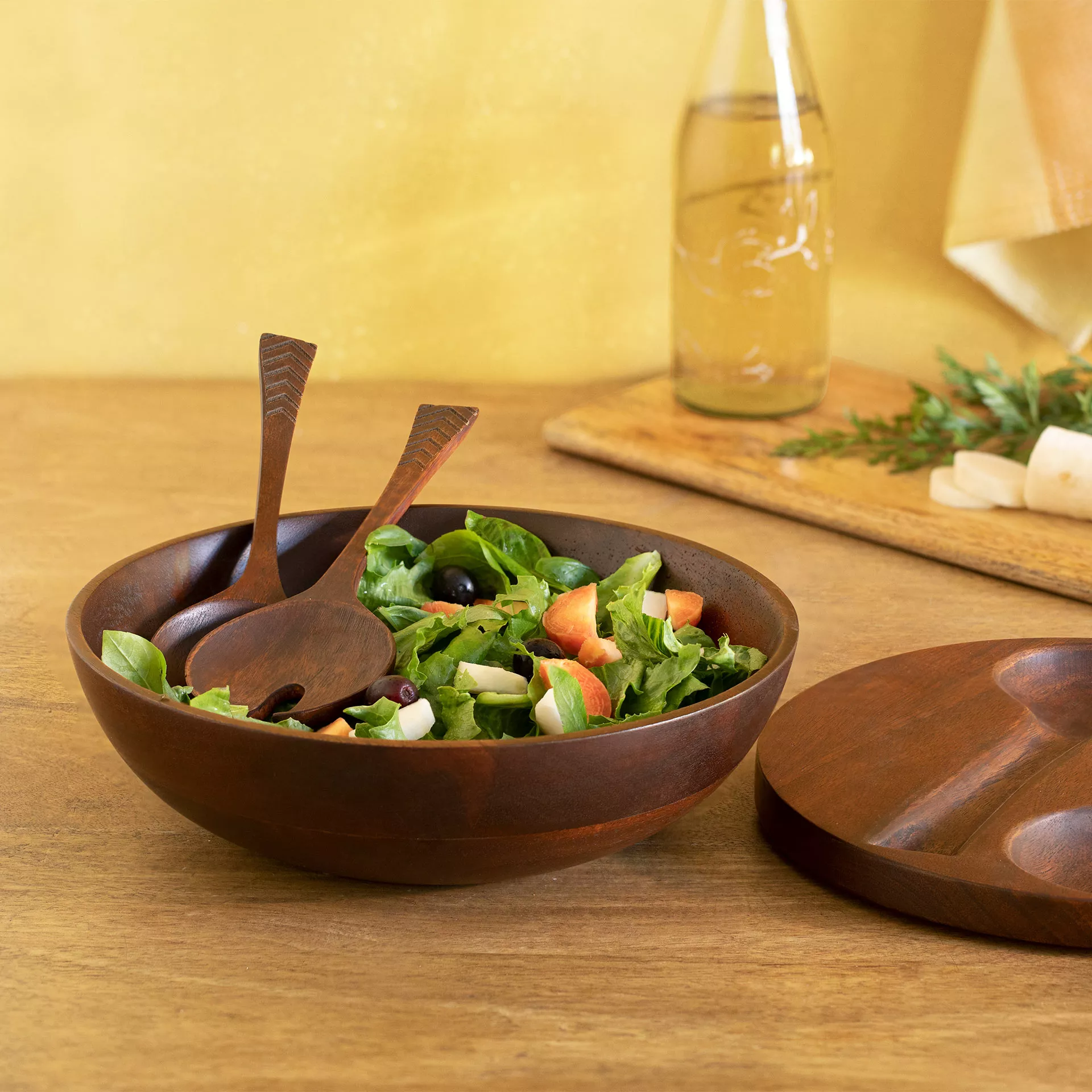 Buy Zest Wooden Salad Bowl Set of 2 with Server & Lid Online
