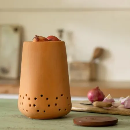 Dhara Terracotta Onion Storage Jar with Wooden Lid