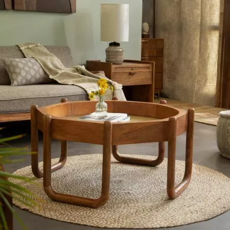 Bruno Octagon Coffee Table With Wooden Legs